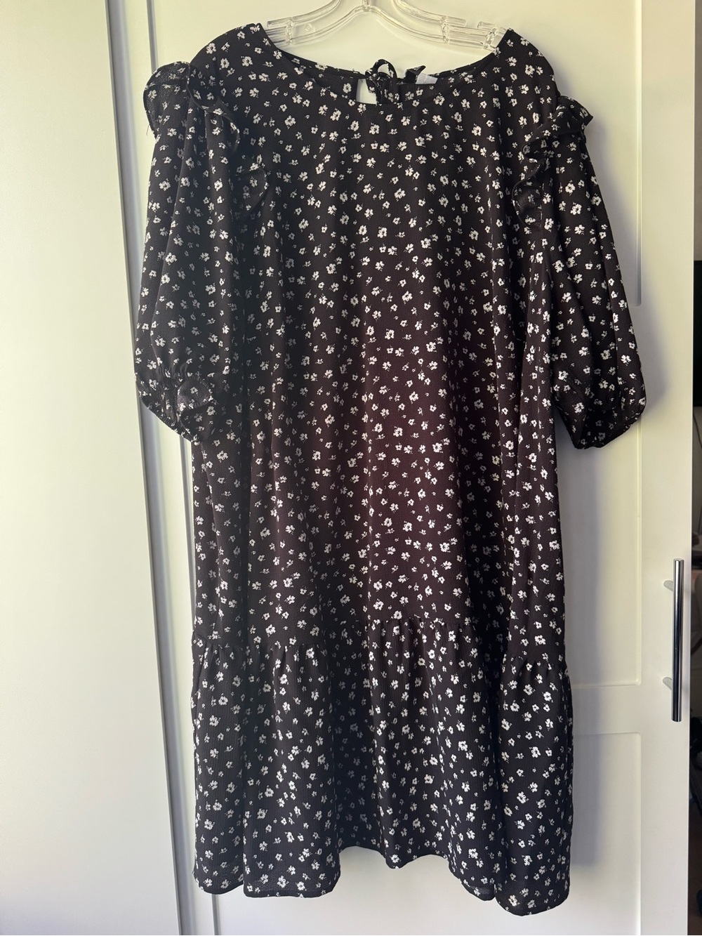 H&M Black Midi Dress with White Floral Print